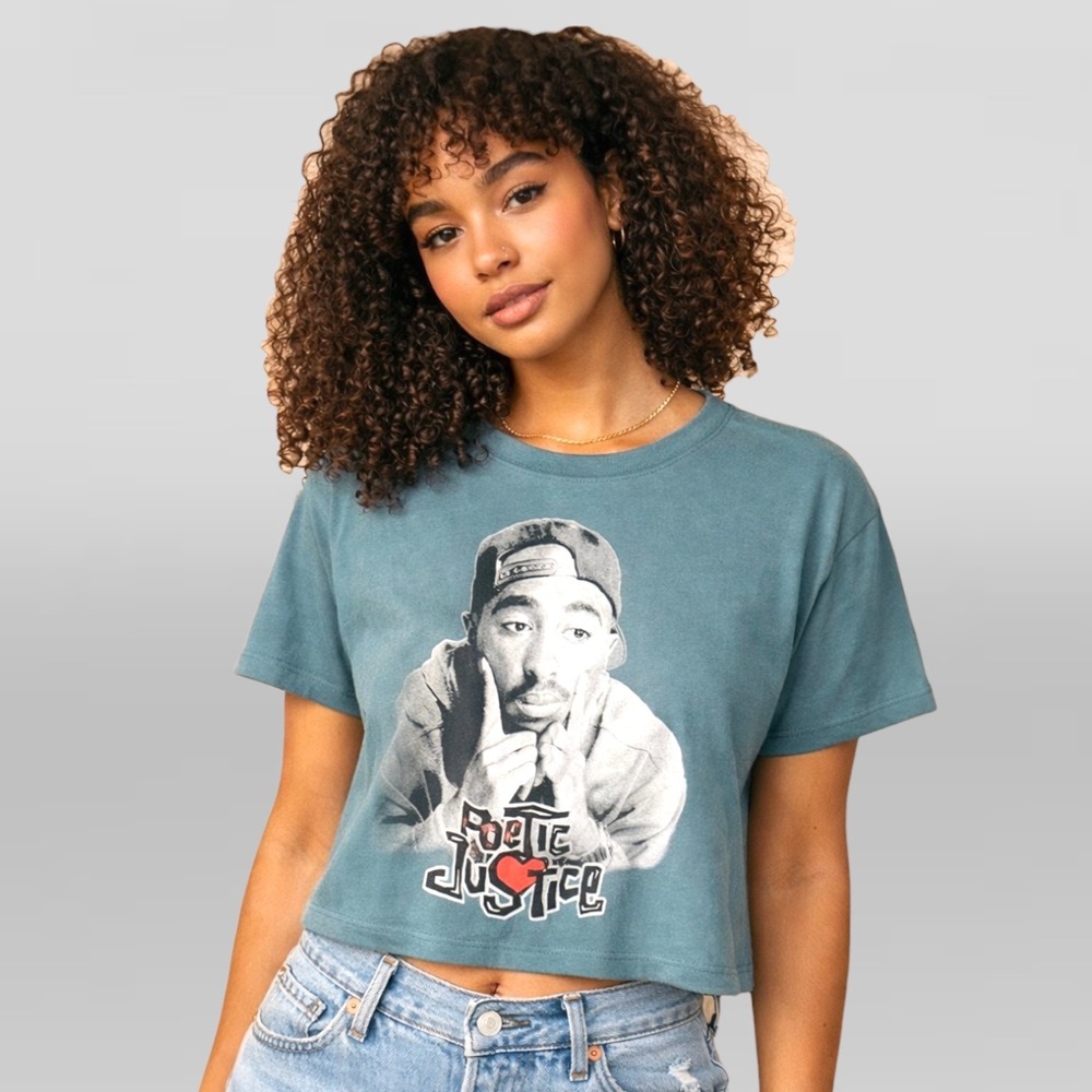 2PAC Tupac Poetic Justice Graphic Cropped Tee Womens Size S Hip‎ Hop Streetwear
